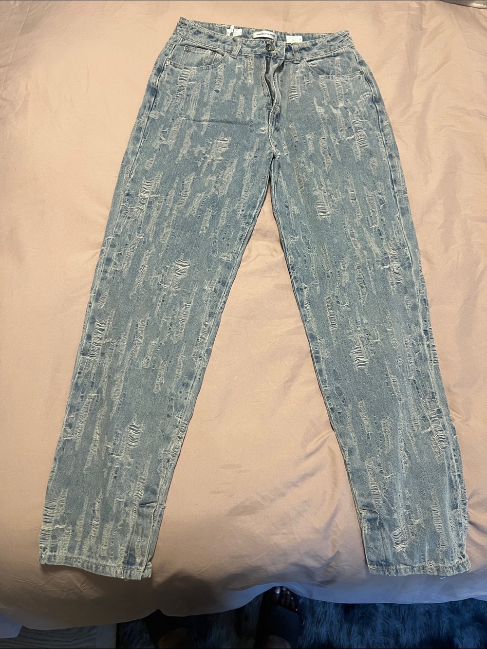 Maniere De Voir Light Blue Distressed Boyfriend Jeans